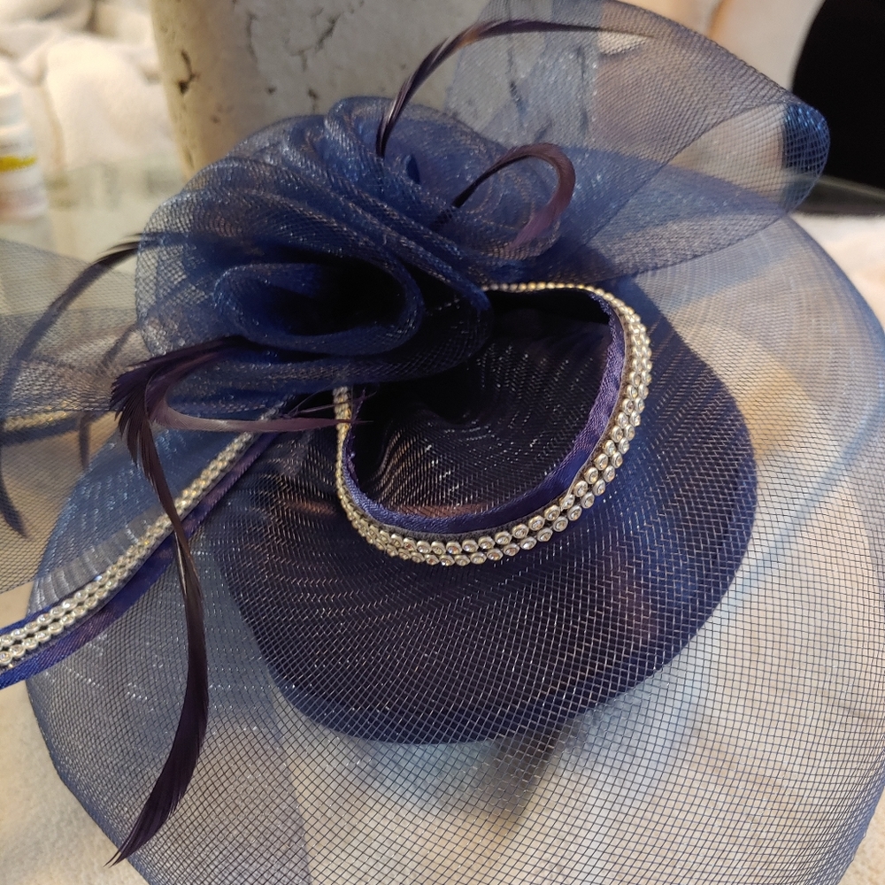 Navy Rhine stone fascinator